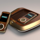 A picture of a brown colored Amico console.